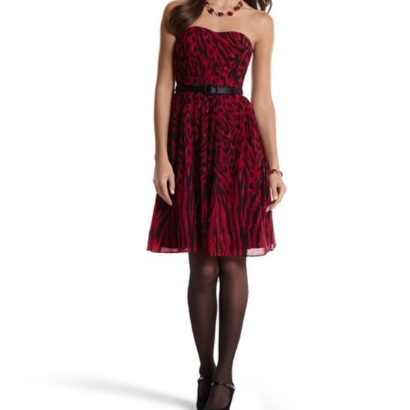 White House Black Market Dresses & Skirts - WHBM Strapless Red Leopard Print Dress NWOT